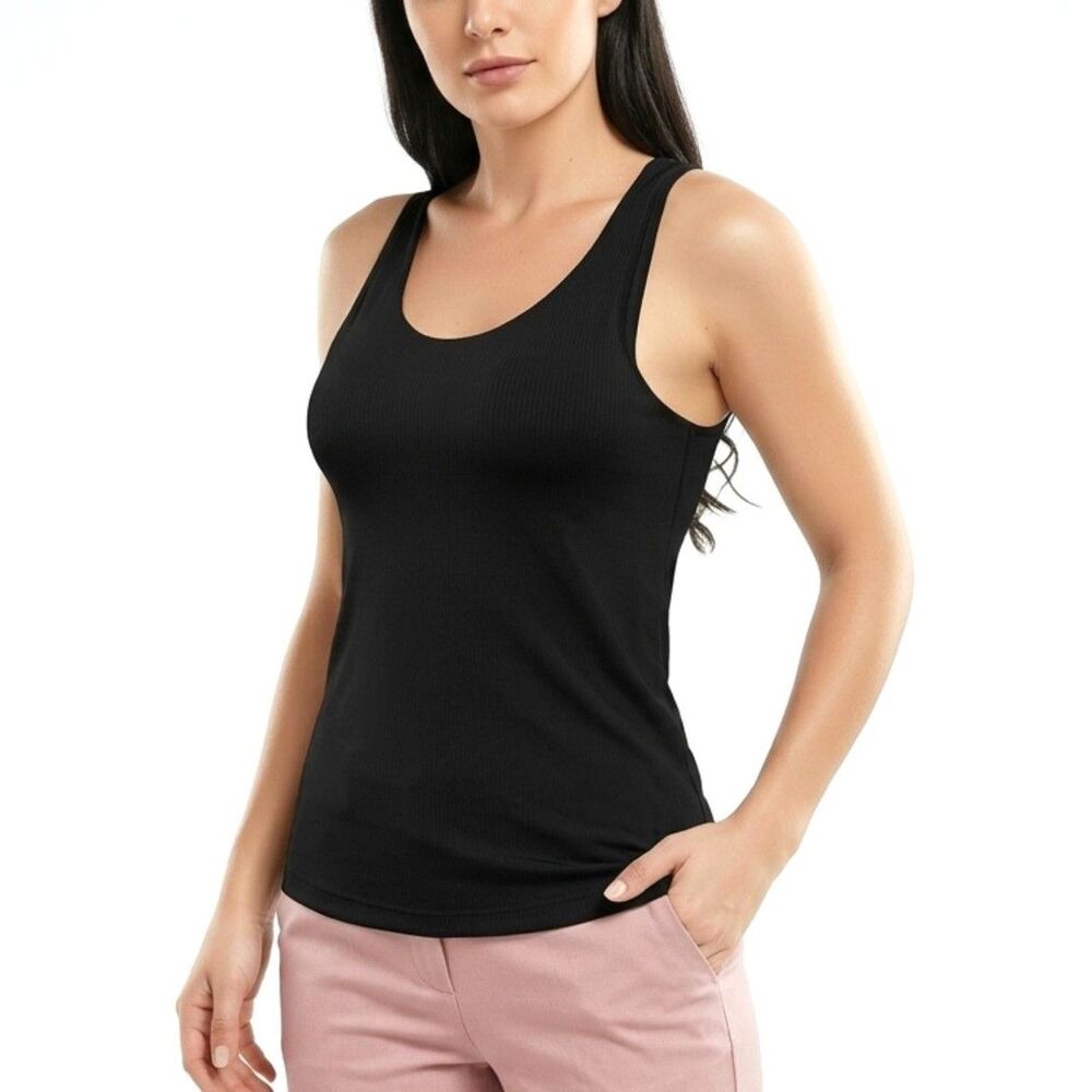 32 DEGREES COOL Tank Top Built-In-Bra Soft Shirt Black Women Size Small US